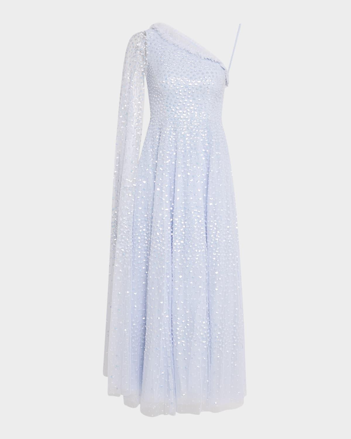 scatter dot one-shoulder sequin ankle gown