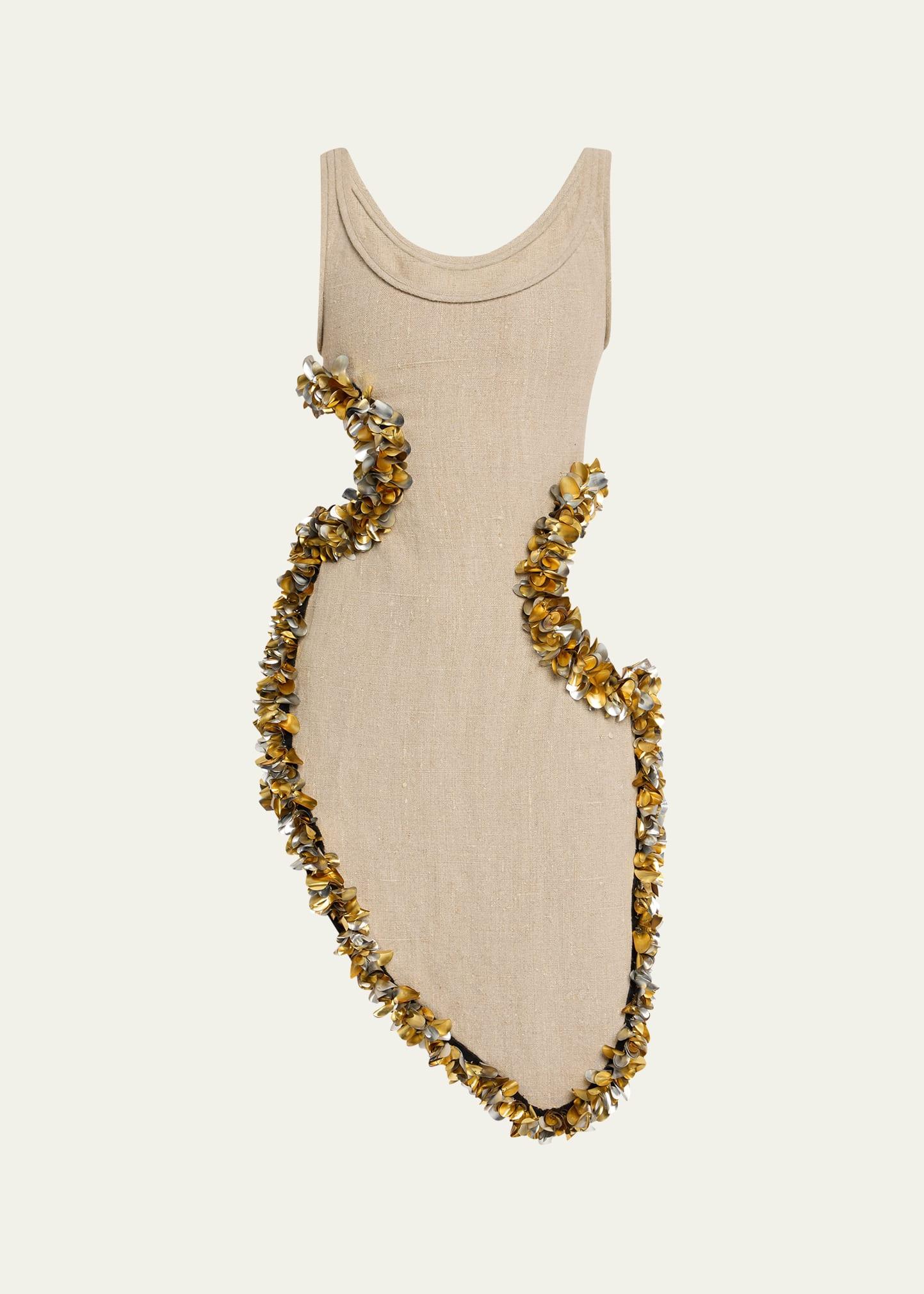 scatter wool fringe sleeveless cutout midi dress
