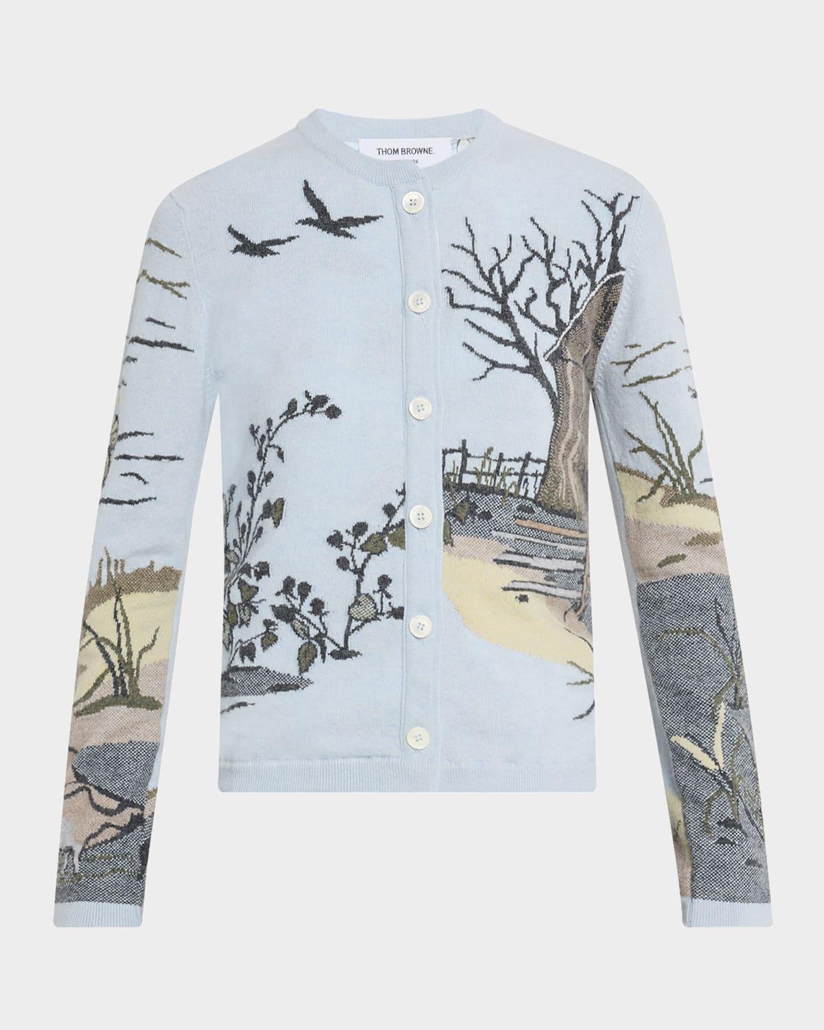 scenic intarsia cashmere crewneck cardigan