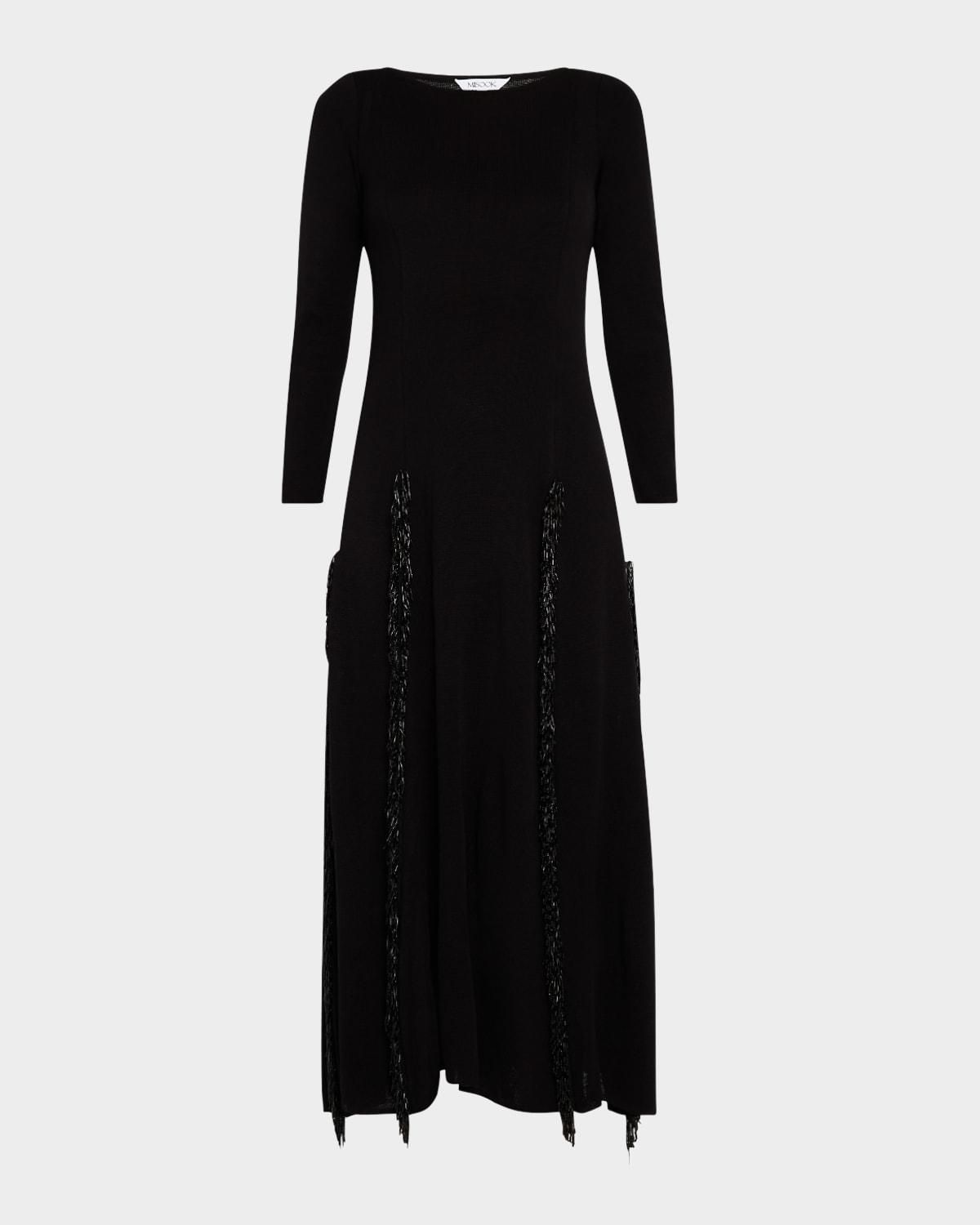 scoop-neck bead fringe midi dress
