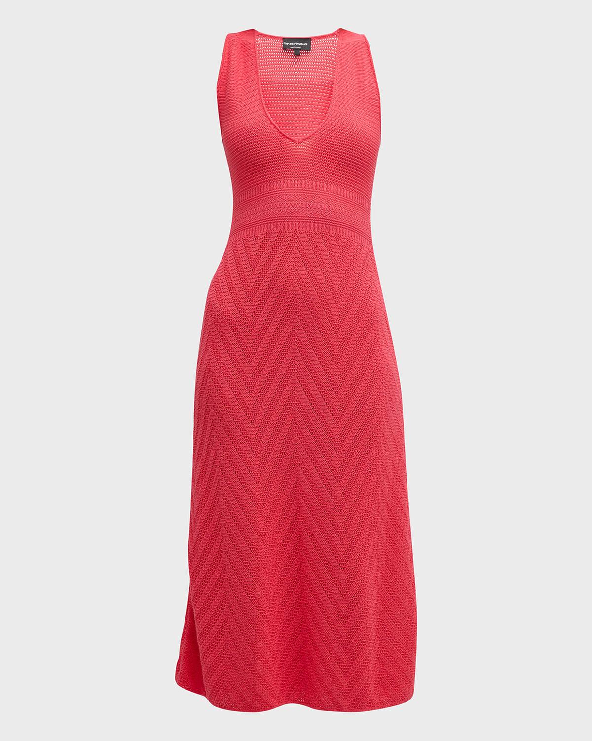 scoop-neck chevron crochet midi dress
