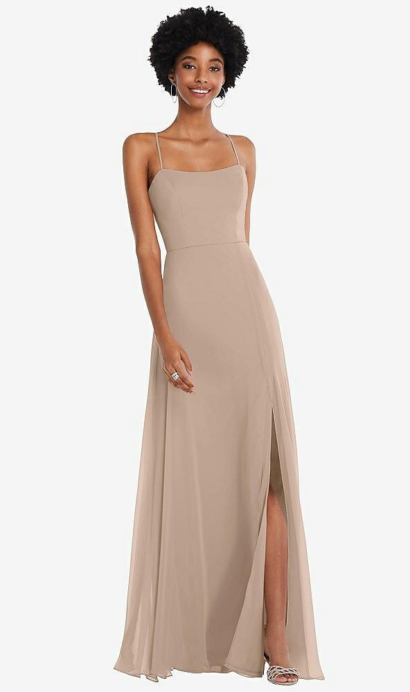 scoop neck convertible tie-strap maxi dress with front slit