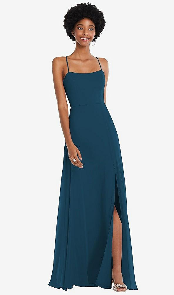scoop neck convertible tie-strap maxi dress with front slit