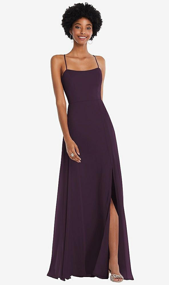scoop neck convertible tie-strap maxi dress with front slit