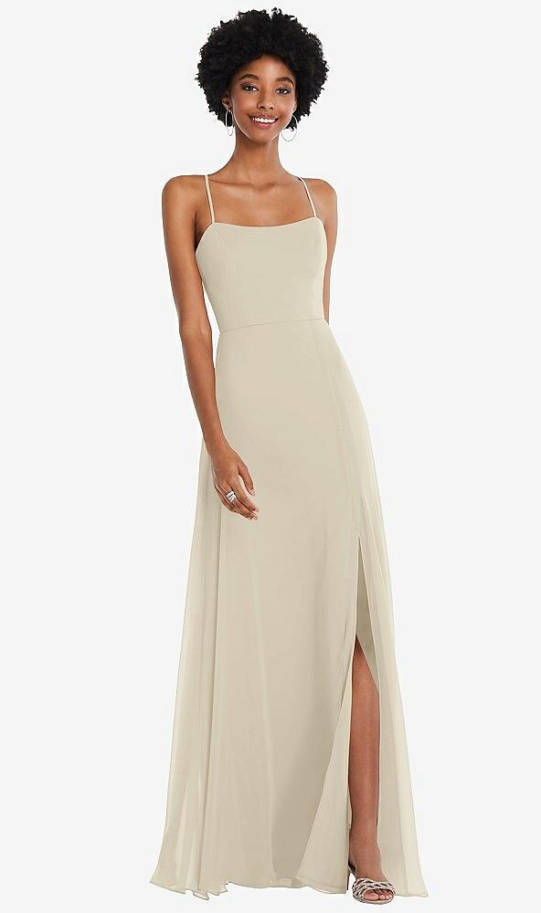 scoop neck convertible tie-strap maxi dress with front slit
