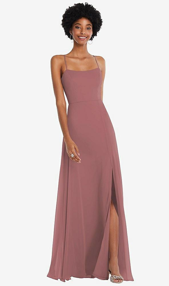 scoop neck convertible tie-strap maxi dress with front slit