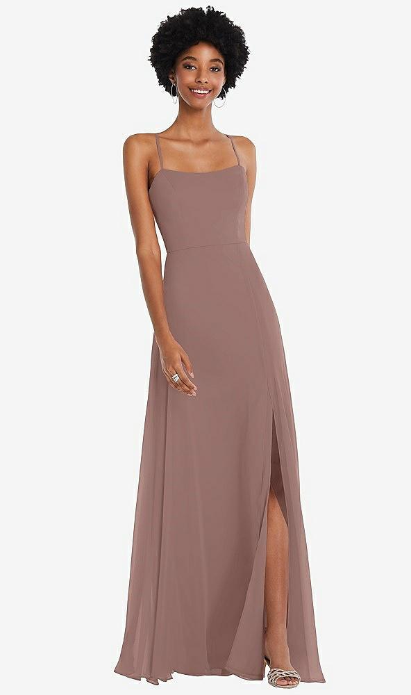 scoop neck convertible tie-strap maxi dress with front slit