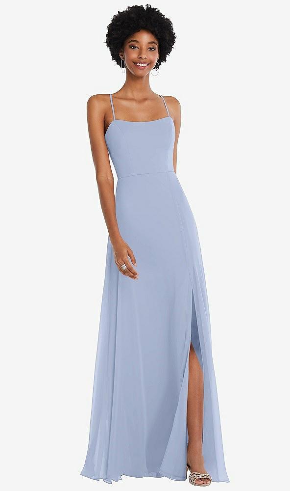 scoop neck convertible tie-strap maxi dress with front slit