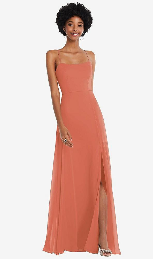scoop neck convertible tie-strap maxi dress with front slit