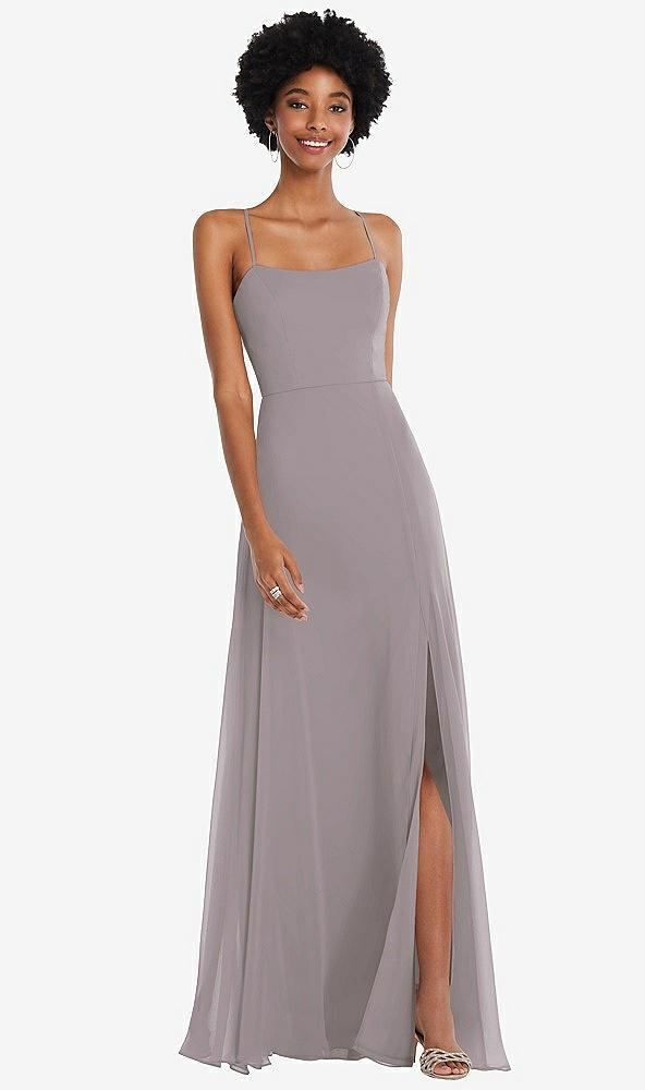 scoop neck convertible tie-strap maxi dress with front slit