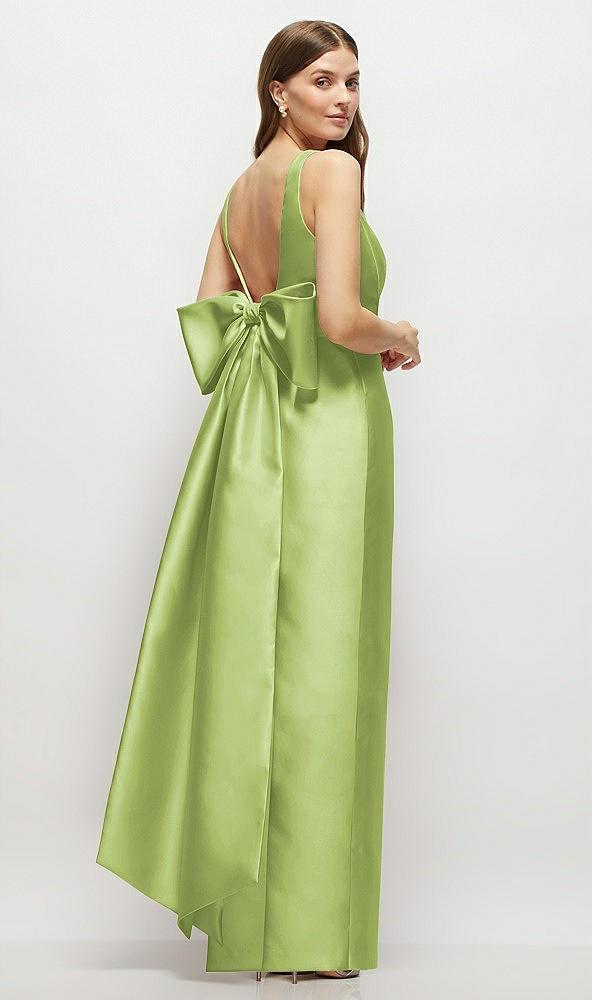 scoop neck corset satin maxi dress with floor-length bow tails