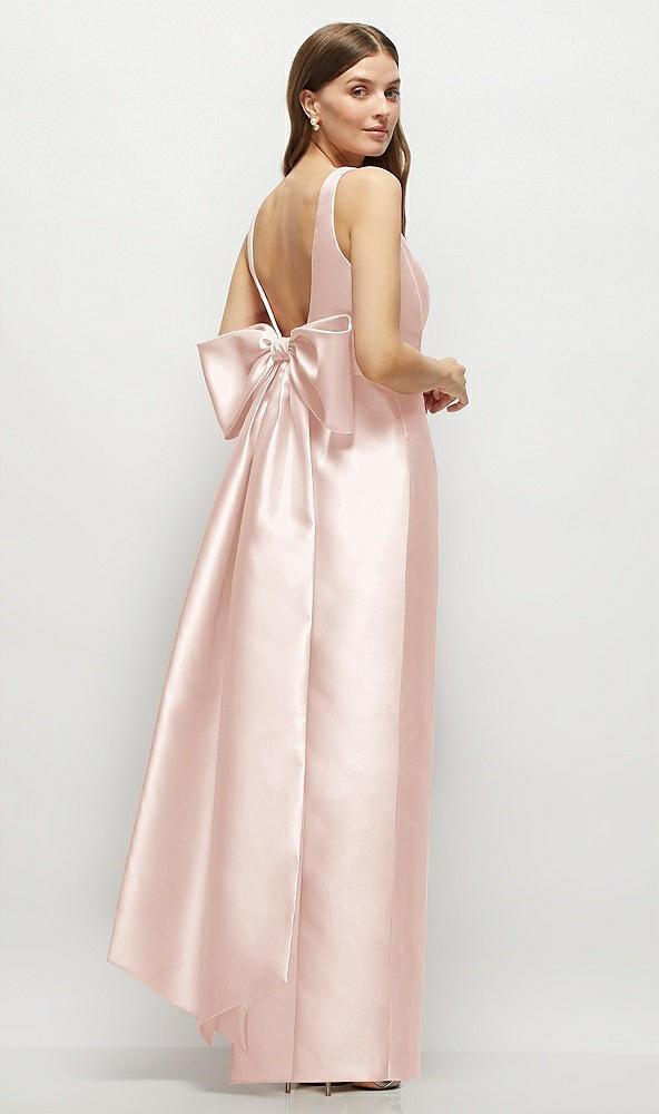scoop neck corset satin maxi dress with floor-length bow tails