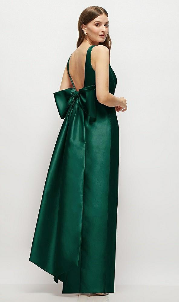 scoop neck corset satin maxi dress with floor-length bow tails