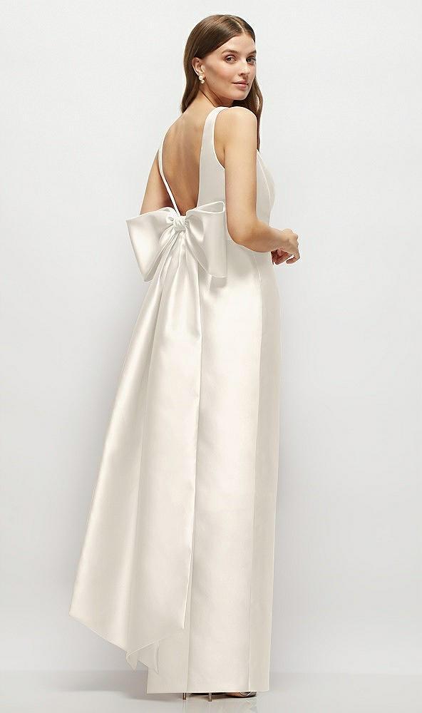 scoop neck corset satin maxi dress with floor-length bow tails
