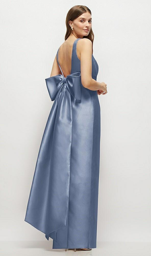 scoop neck corset satin maxi dress with floor-length bow tails