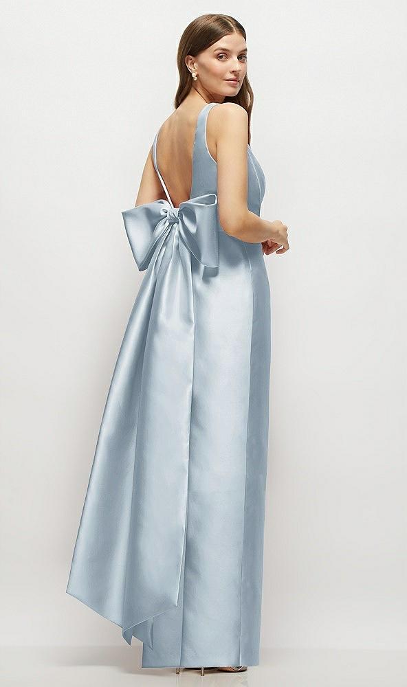 scoop neck corset satin maxi dress with floor-length bow tails