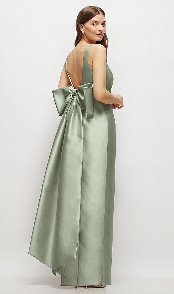 scoop neck corset satin maxi dress with floor-length bow tails