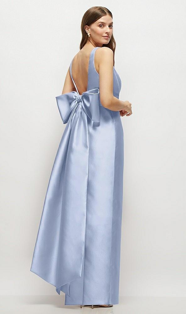 scoop neck corset satin maxi dress with floor-length bow tails