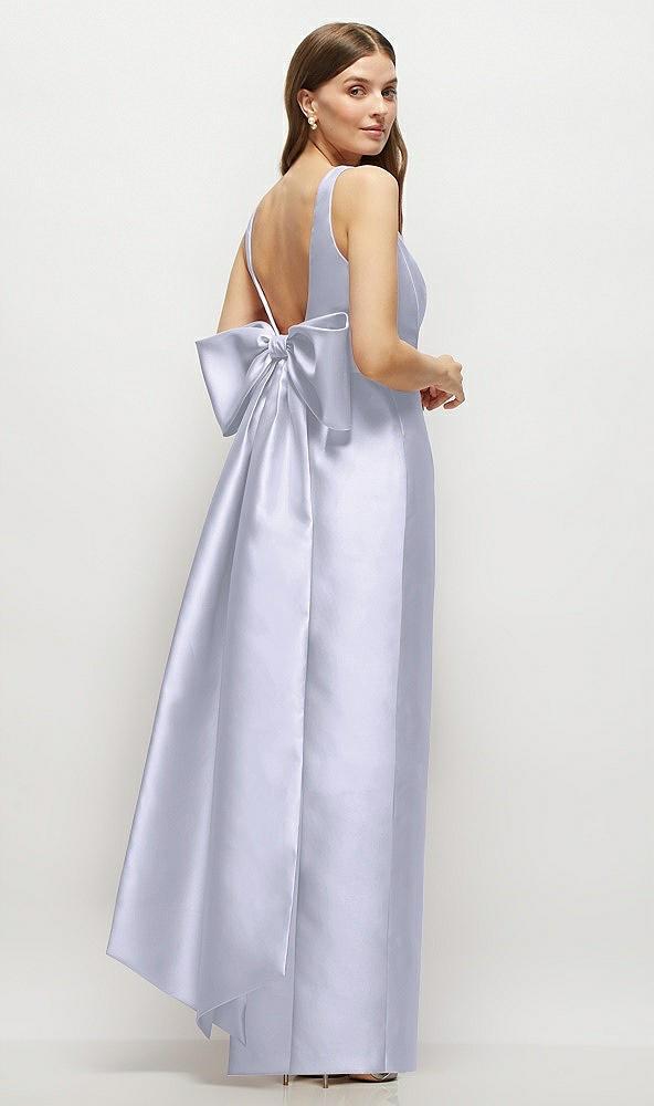 scoop neck corset satin maxi dress with floor-length bow tails