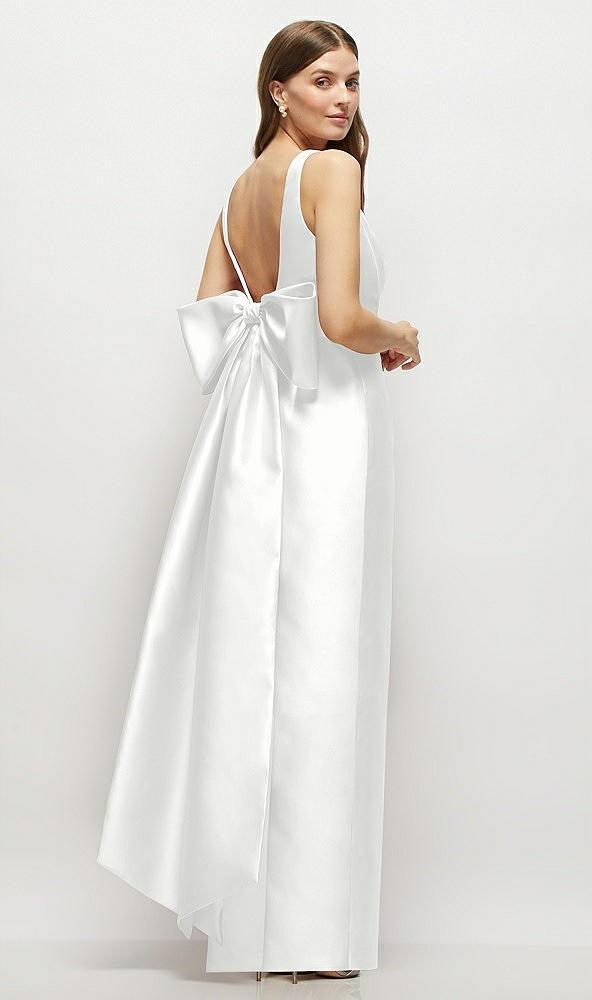 scoop neck corset satin maxi dress with floor-length bow tails