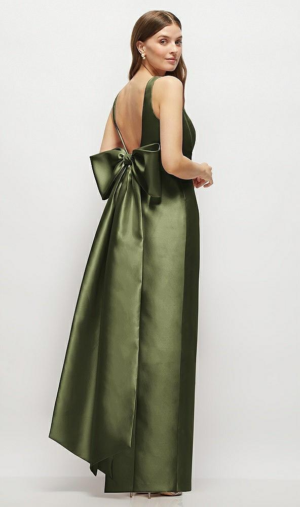 scoop neck corset satin maxi dress with floor-length bow tails