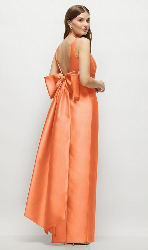 scoop neck corset satin maxi dress with floor-length bow tails