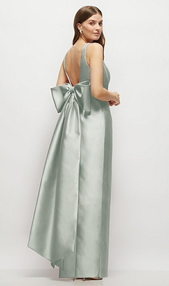 scoop neck corset satin maxi dress with floor-length bow tails