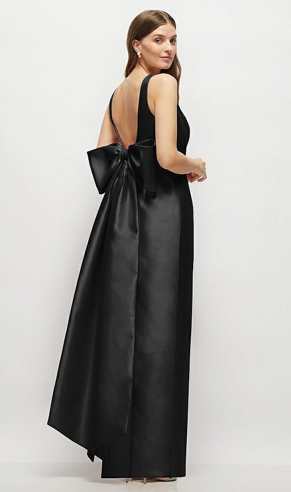 scoop neck corset satin maxi dress with floor-length bow tails