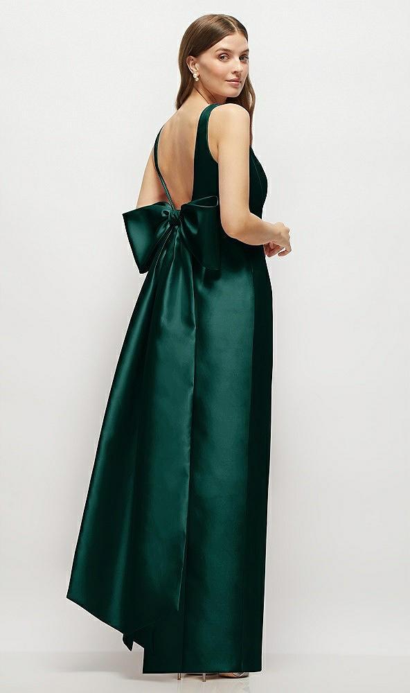 scoop neck corset satin maxi dress with floor-length bow tails