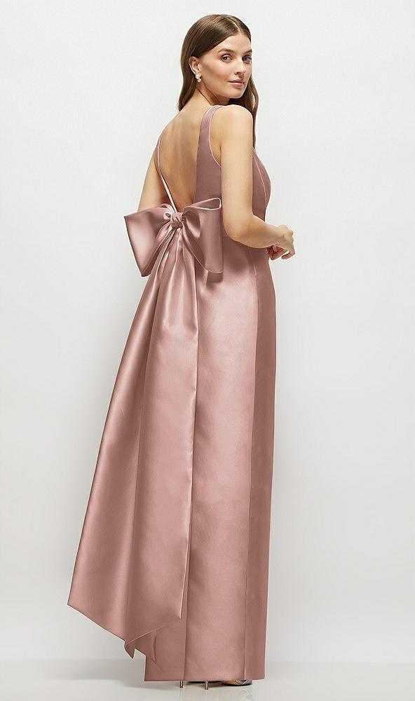 scoop neck corset satin maxi dress with floor-length bow tails