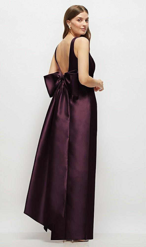 scoop neck corset satin maxi dress with floor-length bow tails