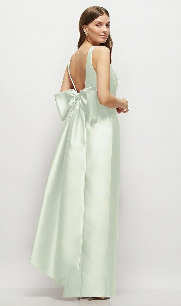 scoop neck corset satin maxi dress with floor-length bow tails