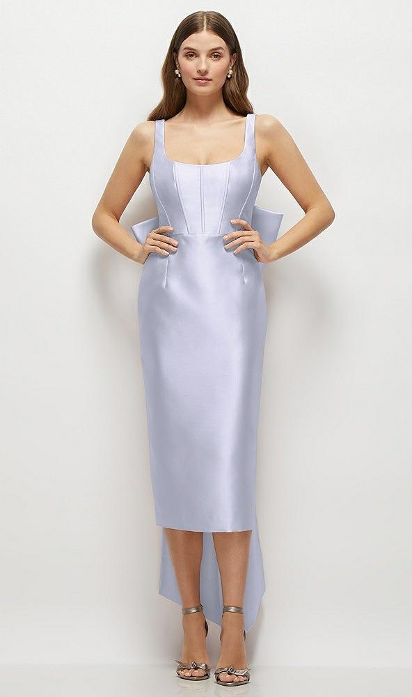 scoop neck corset satin midi dress with floor-length bow tails