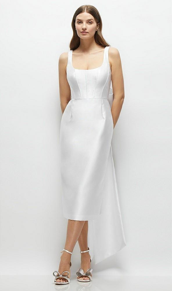 scoop neck corset satin midi dress with floor-length bow tails