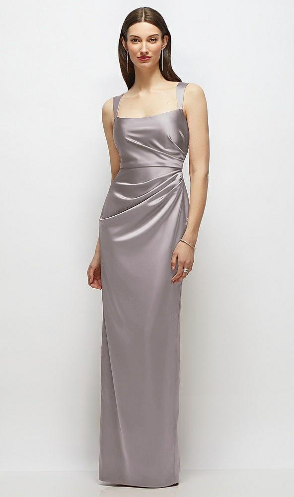 scoop neck draped column stretch satin maxi dress
