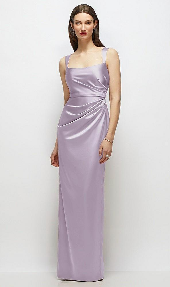 scoop neck draped column stretch satin maxi dress