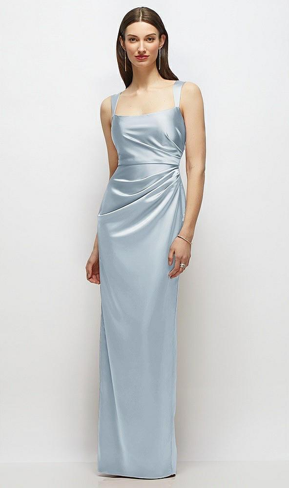 scoop neck draped column stretch satin maxi dress
