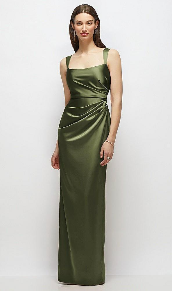 scoop neck draped column stretch satin maxi dress