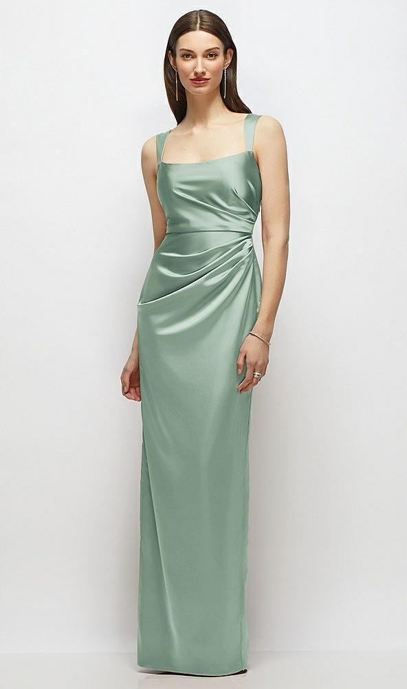 scoop neck draped column stretch satin maxi dress