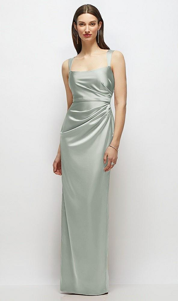 scoop neck draped column stretch satin maxi dress