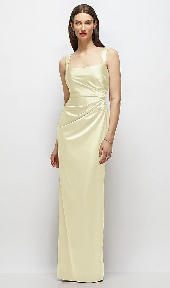 scoop neck draped column stretch satin maxi dress