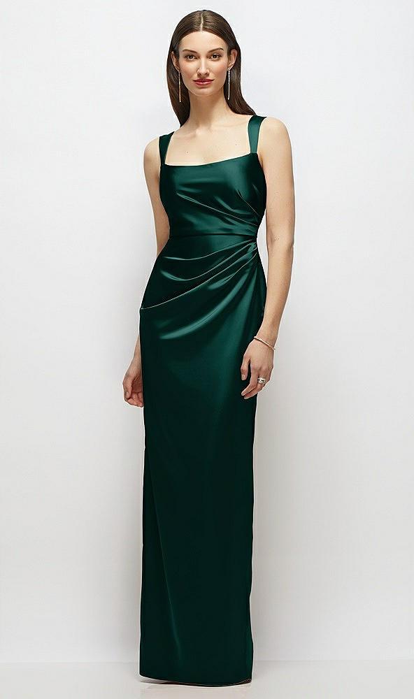 scoop neck draped column stretch satin maxi dress