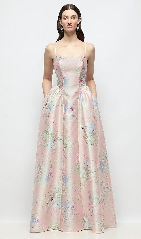 scoop neck drop basque skirt esme floral satin maxi dress with pockets