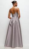 scoop neck drop basque skirt satin maxi dress with pockets