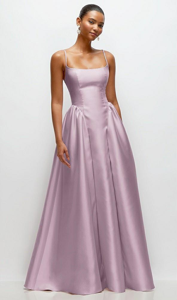 scoop neck drop basque skirt satin maxi dress with pockets