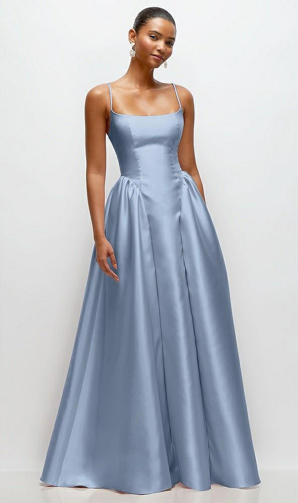 scoop neck drop basque skirt satin maxi dress with pockets
