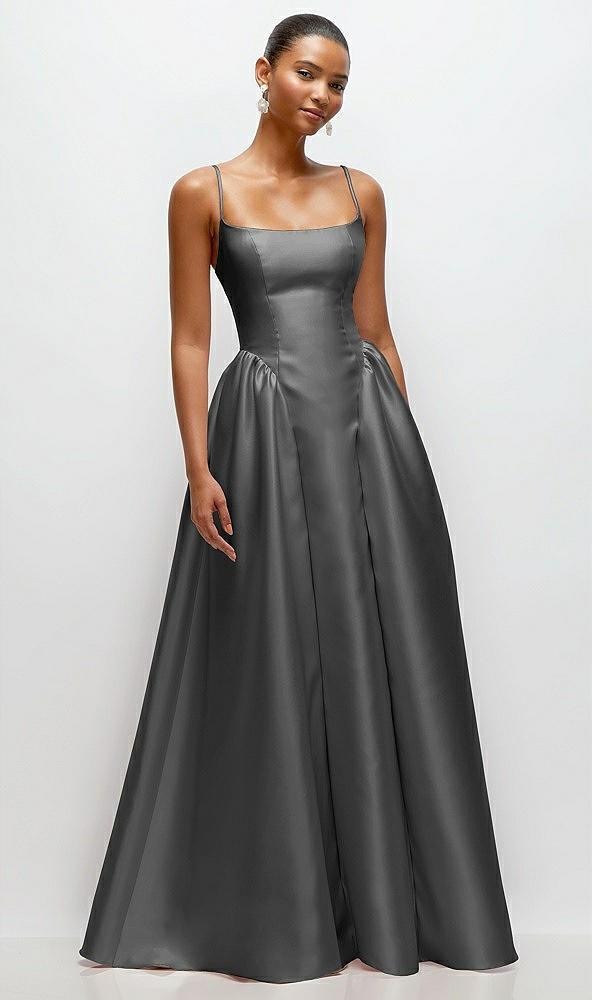 scoop neck drop basque skirt satin maxi dress with pockets