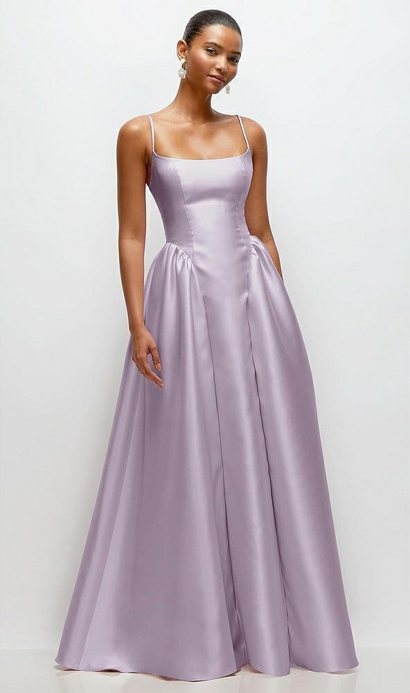 scoop neck drop basque skirt satin maxi dress with pockets
