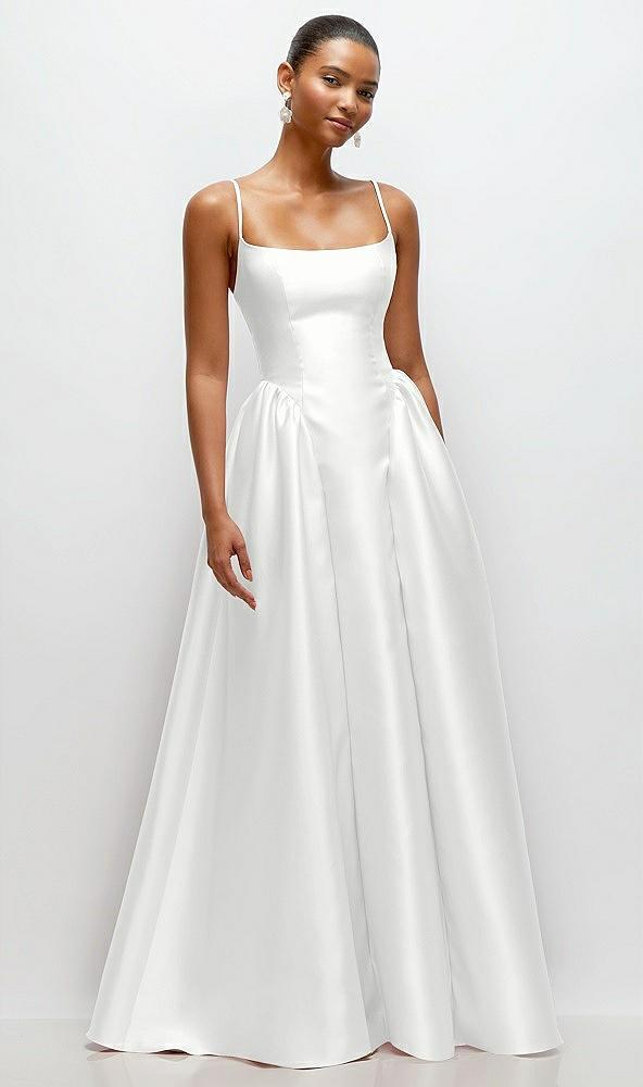scoop neck drop basque skirt satin maxi dress with pockets