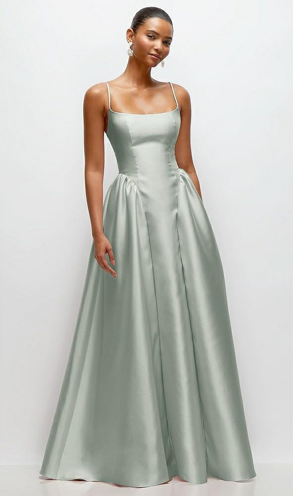 scoop neck drop basque skirt satin maxi dress with pockets
